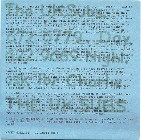 UK Subs : November 1977 Demo (7",45 RPM,EP,Limited Edition,Numbered)