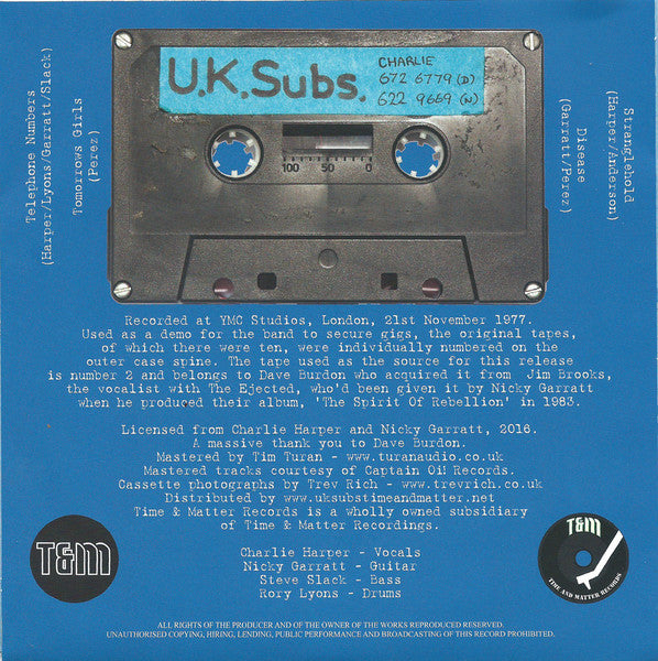 UK Subs : November 1977 Demo (7",45 RPM,EP,Limited Edition,Numbered)