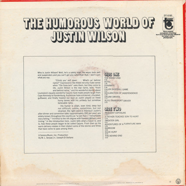 Justin Wilson : The Humorous World Of Justin Wilson (LP,Album,Reissue)