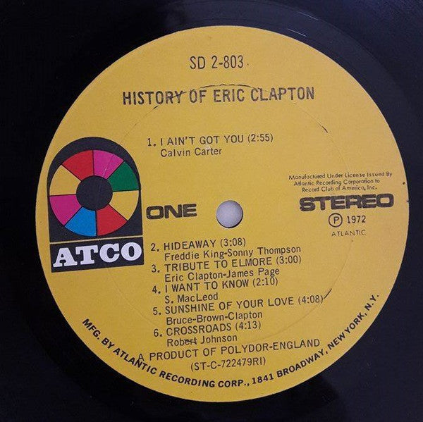 Eric Clapton : History Of Eric Clapton (LP,Compilation,Club Edition,Stereo)