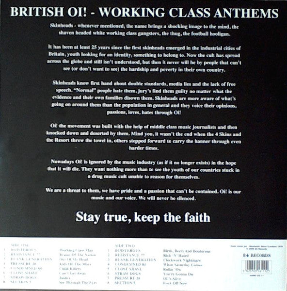 Various : British Oi! - Working Class Anthems (LP,Compilation,Reissue)