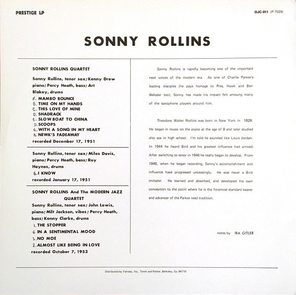 Sonny Rollins With Modern Jazz Quartet, The, Art Blakey, Kenny Drew : Sonny Rollins With The Modern Jazz Quartet (LP,Compilation,Reissue,Mono)