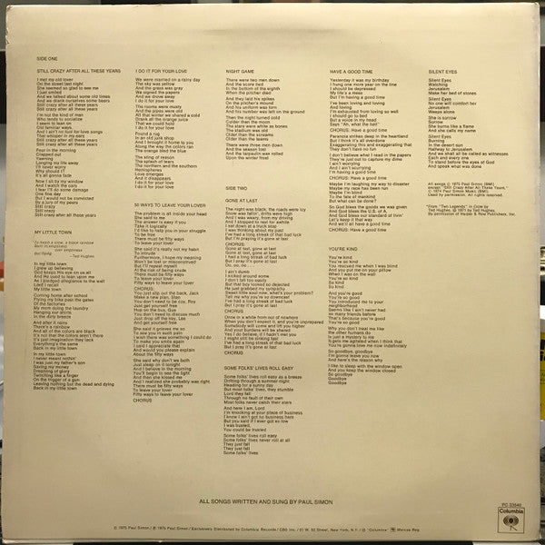 Paul Simon : Still Crazy After All These Years (LP,Album,Stereo)