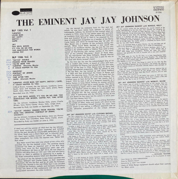 J.J. Johnson : The Eminent Jay Jay Johnson Volume 2 (LP,Compilation,Reissue,Stereo)