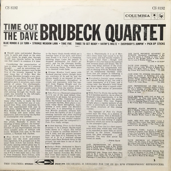 Dave Brubeck Quartet, The : Time Out (LP,Album,Reissue,Stereo)