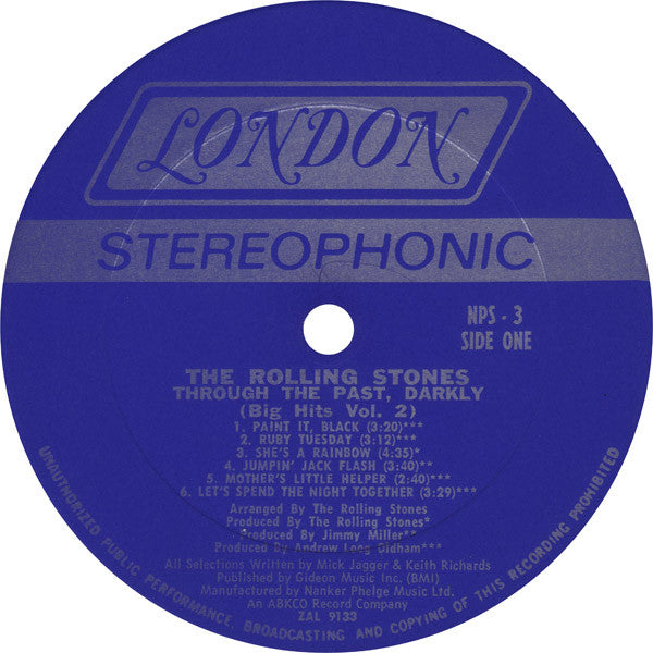 Rolling Stones, The : Through The Past, Darkly (Big Hits Vol. 2) (LP,Compilation,Stereo)