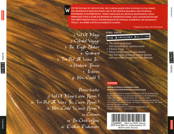 Cynic (2) : Focus (Album,Remastered,Club Edition)