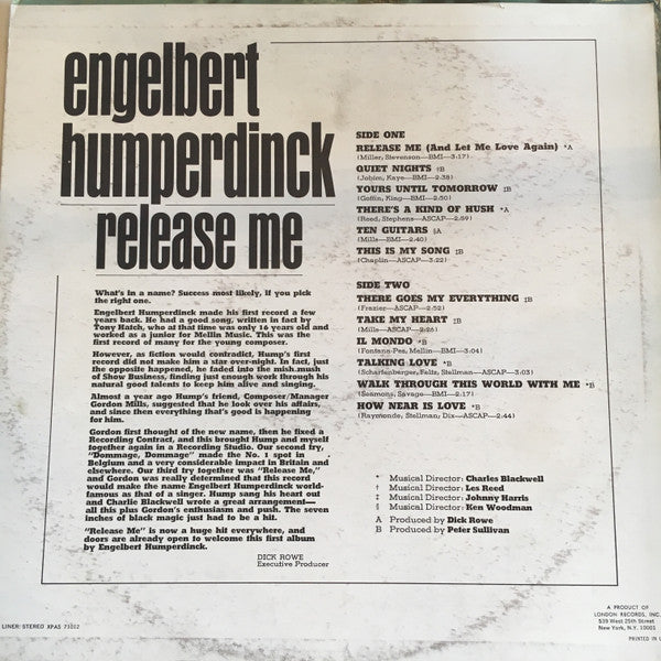 Engelbert Humperdinck : Release Me (LP,Album,Stereo)