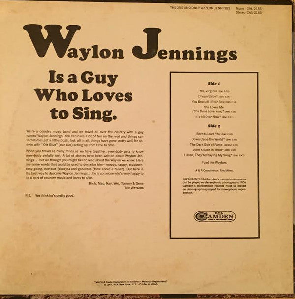 Waylon Jennings : The One And Only Waylon Jennings (LP,Album,Reissue,Stereo)