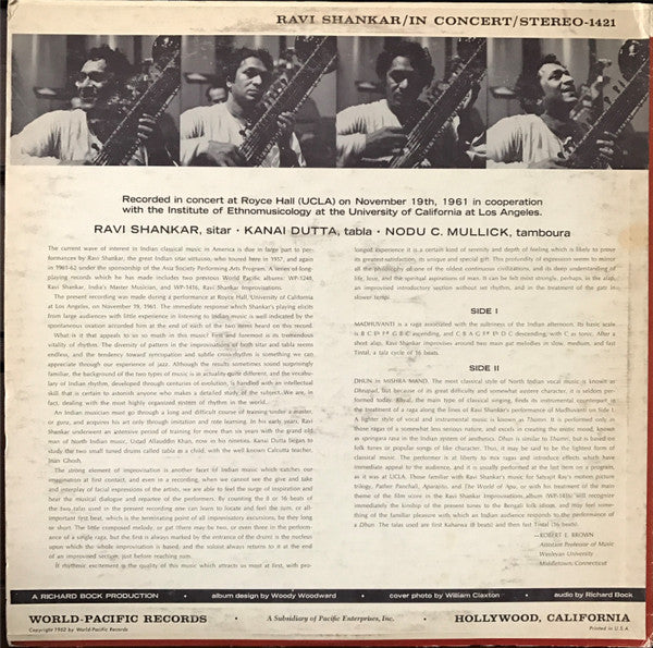 Ravi Shankar : In Concert (LP,Album,Stereo)