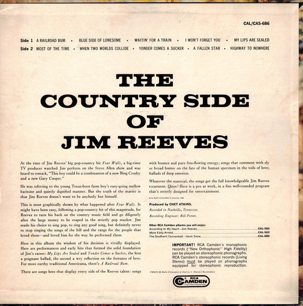 Jim Reeves : The Country Side Of Jim Reeves (LP,Album,Mono,Reissue)
