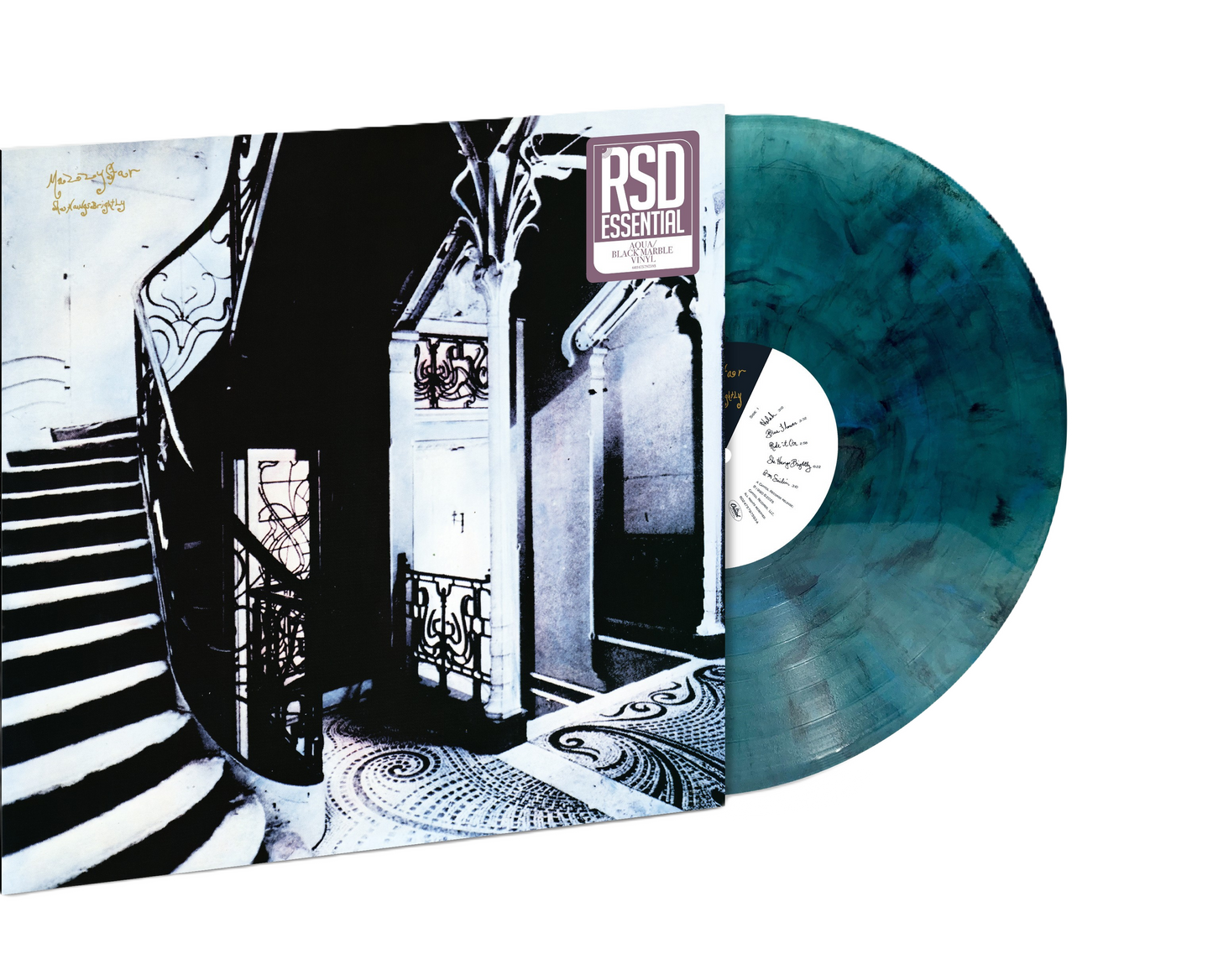 PREORDER RSD Essential: 070  Mazzy Star  She Hangs Brightly  Aqua & Black Marble Streetdate 7.25.25
